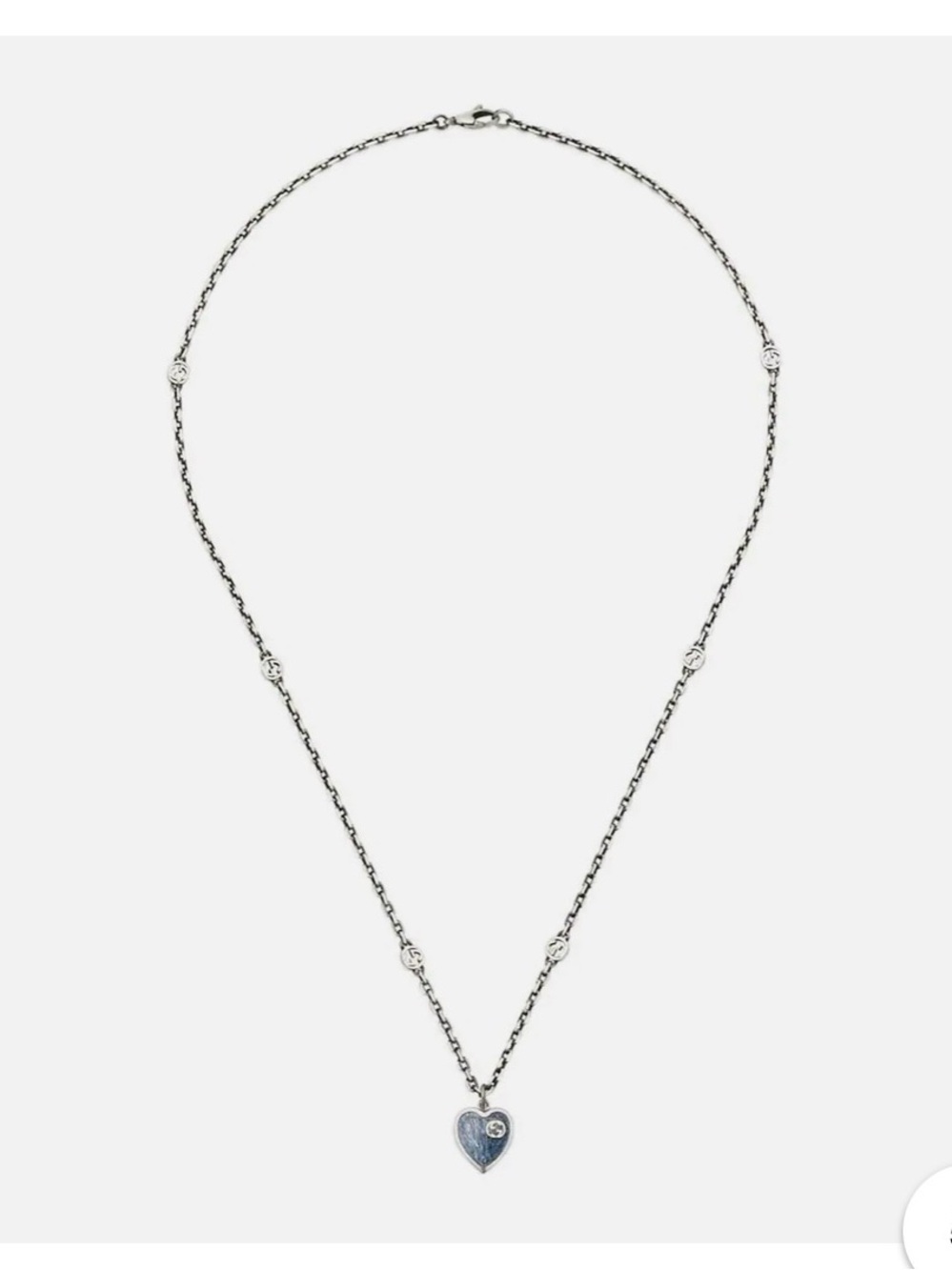 Gucci Silver Blue Enamel Heart Pendant Necklace